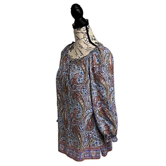 Talbots GARDEN PAISLEY TIE NECK TOP Womens' XS Blue Willow  peasant Boho - Picture 3 of 9